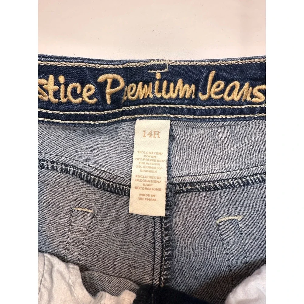 Justice Premium Jeans Girls Dark Wash Denim Bermuda Shorts Size 14R Cuffed Hem
